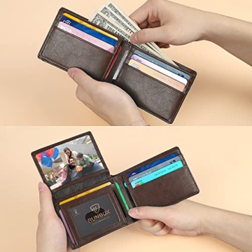 RUNBOX Men's Leather RFID Wallet with Gift Box