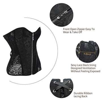 YIANNA Women's Breathable Thin Type Lace Corset Strapless Wedding Dress Corset Bustier,1018G-Black-L