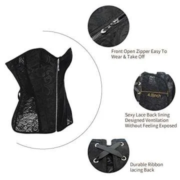 YIANNA Women's Breathable Thin Type Lace Corset Strapless Wedding Dress Corset Bustier,1018G-Black-L