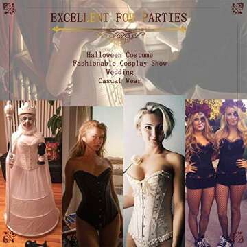 YIANNA Women's Breathable Thin Type Lace Corset Strapless Wedding Dress Corset Bustier,1018G-Black-L