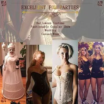 YIANNA Women's Breathable Thin Type Lace Corset Strapless Wedding Dress Corset Bustier,1018G-Black-L