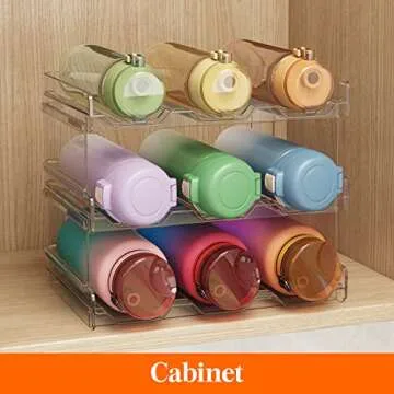 Lifewit Stackable Water Bottle Organizer for Cabinet, Water Bottle Holder, Kitchen Pantry Organization and Storage, Plastic Fridge Wine Racks, Tumbler Travel Mug Cup Holder, 6Pack, Hold 18 Bottles