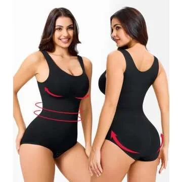 Nebility Women Waist Trainer Bodysuit Slim Full Body Shapewear Seamless Round Neck Jumpsuits Tummy Control Tops (M/L, Black)