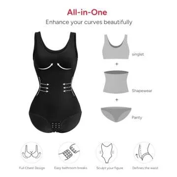 Nebility Women Waist Trainer Bodysuit Slim Full Body Shapewear Seamless Round Neck Jumpsuits Tummy Control Tops (M/L, Black)