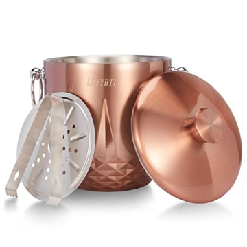 LRYYBTI Double Wall Stainless Steel Insulated Ice Bucket - 3L Capacity, Copper Finish