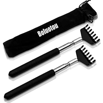 2 Pack Portable Extendable Back Scratcher, Kuvvfe Stainless Steel Telescoping Back Scratcher with Beautiful Present Packaging