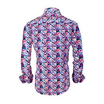 Oxycute Mens Printed Dress Shirts Wrinkle Free Regular Fit Long Sleeve Casual Button Down Shirt(Red,XXLarge)