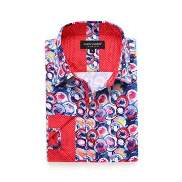 Oxycute Mens Printed Dress Shirts Wrinkle Free Regular Fit Long Sleeve Casual Button Down Shirt(Red,XXLarge)