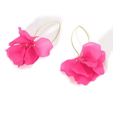 KELMALL Boho Flower Hoop Earrings for Women - Lightweight Bloom Petal Drop Dangle Earrings with Jewelry Box