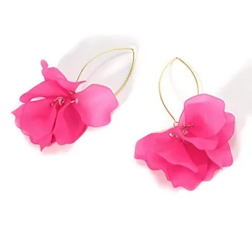 KELMALL Boho Flower Hoop Earrings for Women - Lightweight Bloom Petal Drop Dangle Earrings with Jewelry Box
