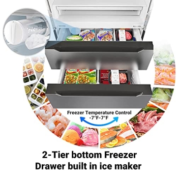 Smad 36" French Door Refrigerator with Ice Maker 22.5 Cu.Ft Counterdepth Refrigerator Bottom Freezer, Automatic Defrost, Humidity Controlled, Fingerprint-Proof Black Stainless Steel