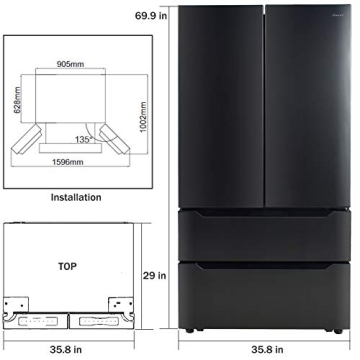 Smad 36" French Door Refrigerator with Ice Maker 22.5 Cu.Ft Counterdepth Refrigerator Bottom Freezer, Automatic Defrost, Humidity Controlled, Fingerprint-Proof Black Stainless Steel