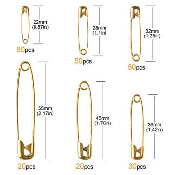 LUTER 250 Pieces 6 Sizes Safety Pins Large and Small Safety Pins Durable, Rust-Resistant for Art Cra...
