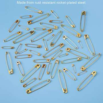 LUTER 250 Pieces 6 Sizes Safety Pins Large and Small Safety Pins Durable, Rust-Resistant for Art Craft Sewing Jewelry Making Home Office Use (Gold)