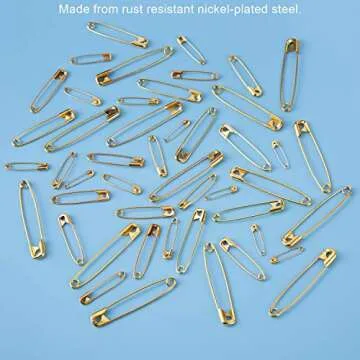 LUTER 250 Pieces 6 Sizes Safety Pins Large and Small Safety Pins Durable, Rust-Resistant for Art Craft Sewing Jewelry Making Home Office Use (Gold)