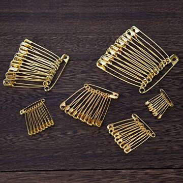 LUTER 250 Pieces 6 Sizes Safety Pins Large and Small Safety Pins Durable, Rust-Resistant for Art Craft Sewing Jewelry Making Home Office Use (Gold)