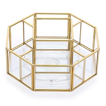 Hipiwe 360 Degree Rotating Glass Makeup Organizer - 5 Slots Gold Metal Cosmetic Storage Display Hold...
