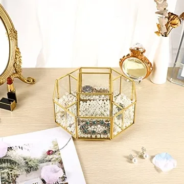 Hipiwe Rotating Glass Makeup Organizer - 5 Slots Gold