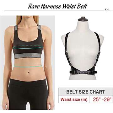 HLJA Waist Punk Harness Belt Fashion Body Chain Black Leather Goth Rave Adjustable Body Corset Accessories for Women and Girls Leather Black for Party,Cosplay,Dating