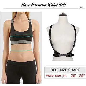 HLJA Waist Punk Harness Belt Fashion Body Chain Black Leather Goth Rave Adjustable Body Corset Accessories for Women and Girls Leather Black for Party,Cosplay,Dating
