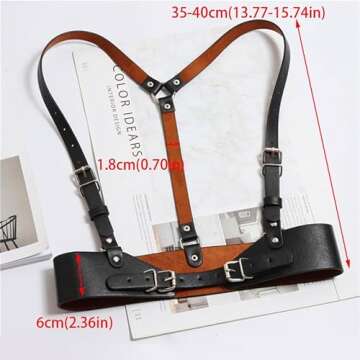 HLJA Waist Punk Harness Belt Fashion Body Chain Black Leather Goth Rave Adjustable Body Corset Accessories for Women and Girls Leather Black for Party,Cosplay,Dating
