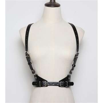 HLJA Waist Punk Harness Belt Fashion Body Chain Black Leather Goth Rave Adjustable Body Corset Accessories for Women and Girls Leather Black for Party,Cosplay,Dating