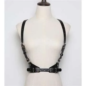 HLJA Waist Punk Harness Belt Fashion Body Chain Black Leather Goth Rave Adjustable Body Corset Accessories for Women and Girls Leather Black for Party,Cosplay,Dating