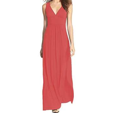 WOOSEA Women Sleeveless Deep V Neck Loose Plain Long Maxi Casual Dress Pink