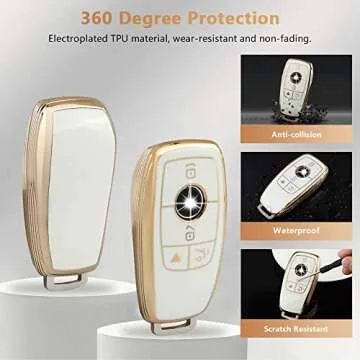 PIFOOG Key Fob Cover for Mercedes TPU White Gold Bling Keychain Accessories Fit Benz GLA GLE GLB GLS...
