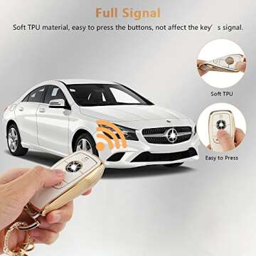 PIFOOG Key Fob Cover for Mercedes TPU White Gold Bling Keychain Accessories Fit Benz GLA GLE GLB GLS GLC CLA CLS C300 AMG A E S G Class Cute Car Keys Case Shell Girly Women