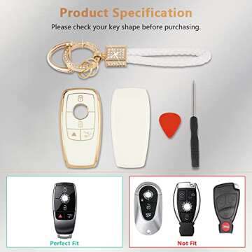 PIFOOG Key Fob Cover for Mercedes TPU White Gold Bling Keychain Accessories Fit Benz GLA GLE GLB GLS GLC CLA CLS C300 AMG A E S G Class Cute Car Keys Case Shell Girly Women