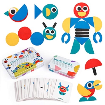 Coogam Wooden Pattern Blocks Set for Creative Preschool Play