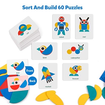 Coogam Wooden Pattern Blocks Set for Creative Preschool Play