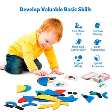 Coogam Wooden Pattern Blocks Set for Creative Preschool Play