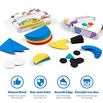 Coogam Wooden Pattern Blocks Set for Creative Preschool Play