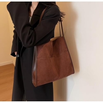 Chic Faux Suede Hobo Bag - Stylish Vegan Leather Tote Handbag