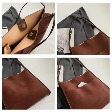 Chic Faux Suede Hobo Bag - Stylish Vegan Leather Tote Handbag