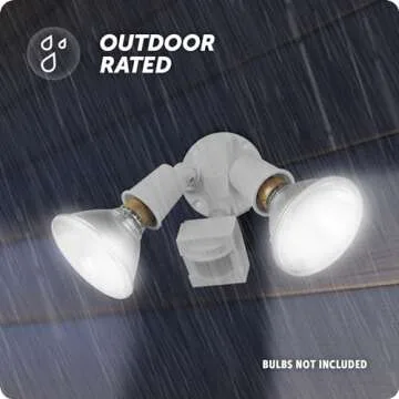 Globe Electric 17000269 110-Degree 240 W Twin Head White Hardwired Motion Sensor Security Flood Light, Spotlight, Outdoor, Outside House Lights