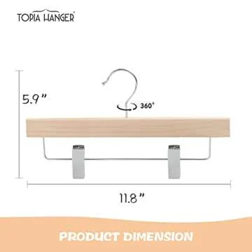 TOPIA HANGER 11.8'' Unfinished/Natural Wooden Pants Skirt Hangers for Kids Baby Toddler Children, Ex...