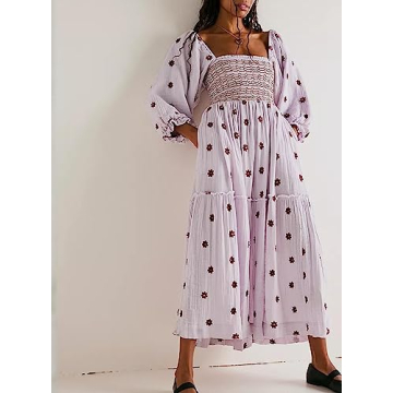 Chloefairy Floral Embroidered Maxi Dress - Elegant & Comfortable