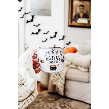 Halloween Fall Autumn Season Enamel Campfire Mug, Witch's Brew Outdoor Camping Coffee Cup, Gift for Friend, Mom, Sister, Coworker (12oz)