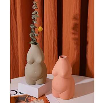 Body Vase Female Form, 6.3" Tall Female Body Ceramic Vase for Decor, Modern Boho Art Vase Flower Arr...