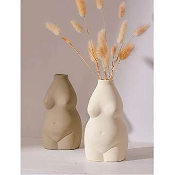 Body Vase Female Form, 6.3" Tall Female Body Ceramic Vase for Decor, Modern Boho Art Vase Flower Arrangement Creative Vase for Home Office Decoration (Gray)