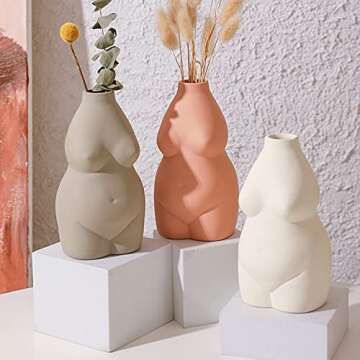 Body Vase Female Form, 6.3" Tall Female Body Ceramic Vase for Decor, Modern Boho Art Vase Flower Arrangement Creative Vase for Home Office Decoration (Gray)