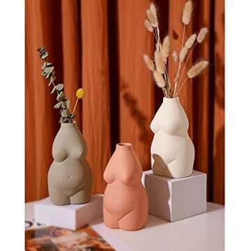 Body Vase Female Form, 6.3" Tall Female Body Ceramic Vase for Decor, Modern Boho Art Vase Flower Arrangement Creative Vase for Home Office Decoration (Gray)