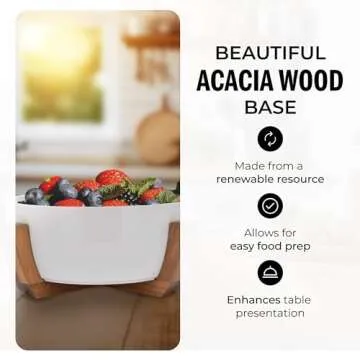 DUKA Large White Serving Bowl with Acacia Wood Base