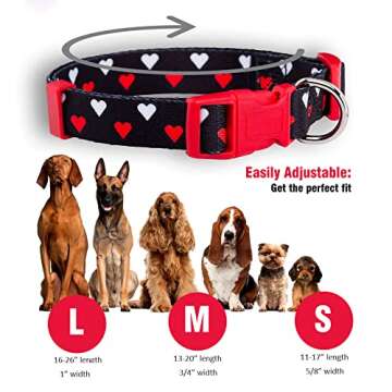 Native Pup Valentine’s Dog Collar- Valentines Day Pet Collars- Valentine Girly Hearts- Pink Red Heart- Cute Boy Girl Puppy Gift- Adjustable for Small, Medium, Large Breeds (White & Red Hearts, Medium)