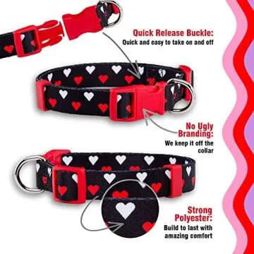 Native Pup Valentine’s Dog Collar- Valentines Day Pet Collars- Valentine Girly Hearts- Pink Red Heart- Cute Boy Girl Puppy Gift- Adjustable for Small, Medium, Large Breeds (White & Red Hearts, Medium)