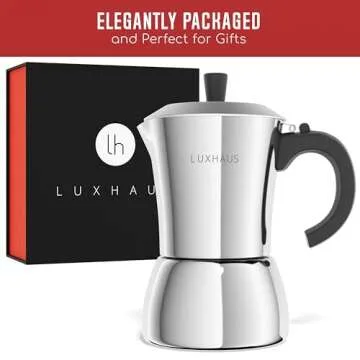 LuxHaus Moka Pot - 3 Cup Stovetop Espresso Maker - 100% Stainless Steel Italian and Cuban Mocha Coff...