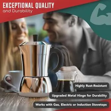 LuxHaus Moka Pot - 3 Cup Stovetop Espresso Maker - 100% Stainless Steel Italian and Cuban Mocha Coffee Maker